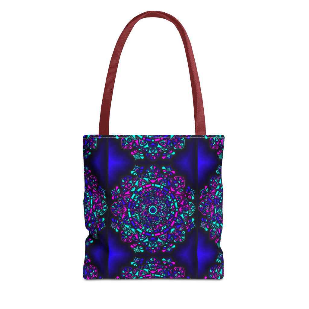 Kaleidoscope Mandala Tote Bag — Vibrant Neon Floral Pattern