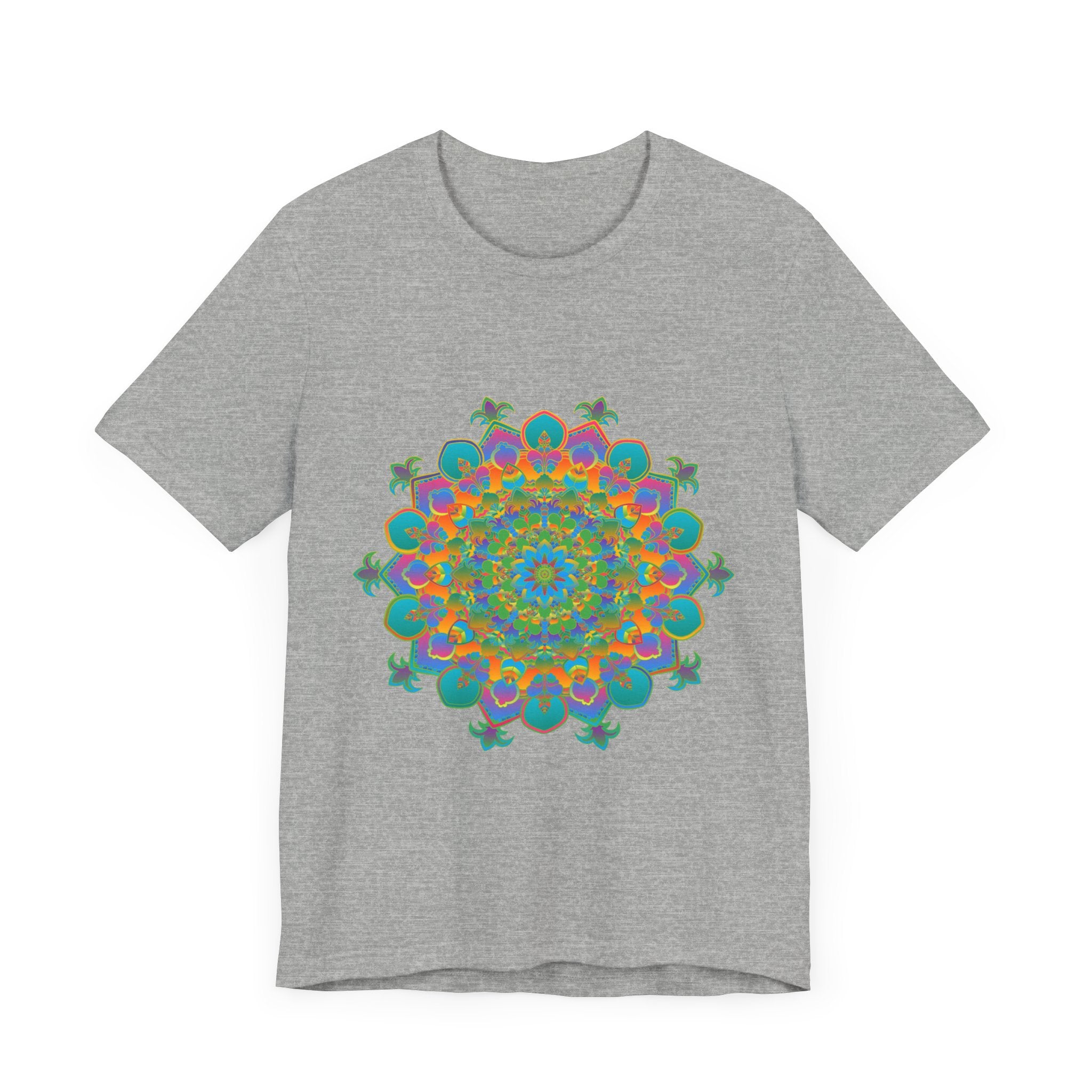 Vibrant Mandala Tee showcasing a beautiful circular floral design in bright, eye-catching colors