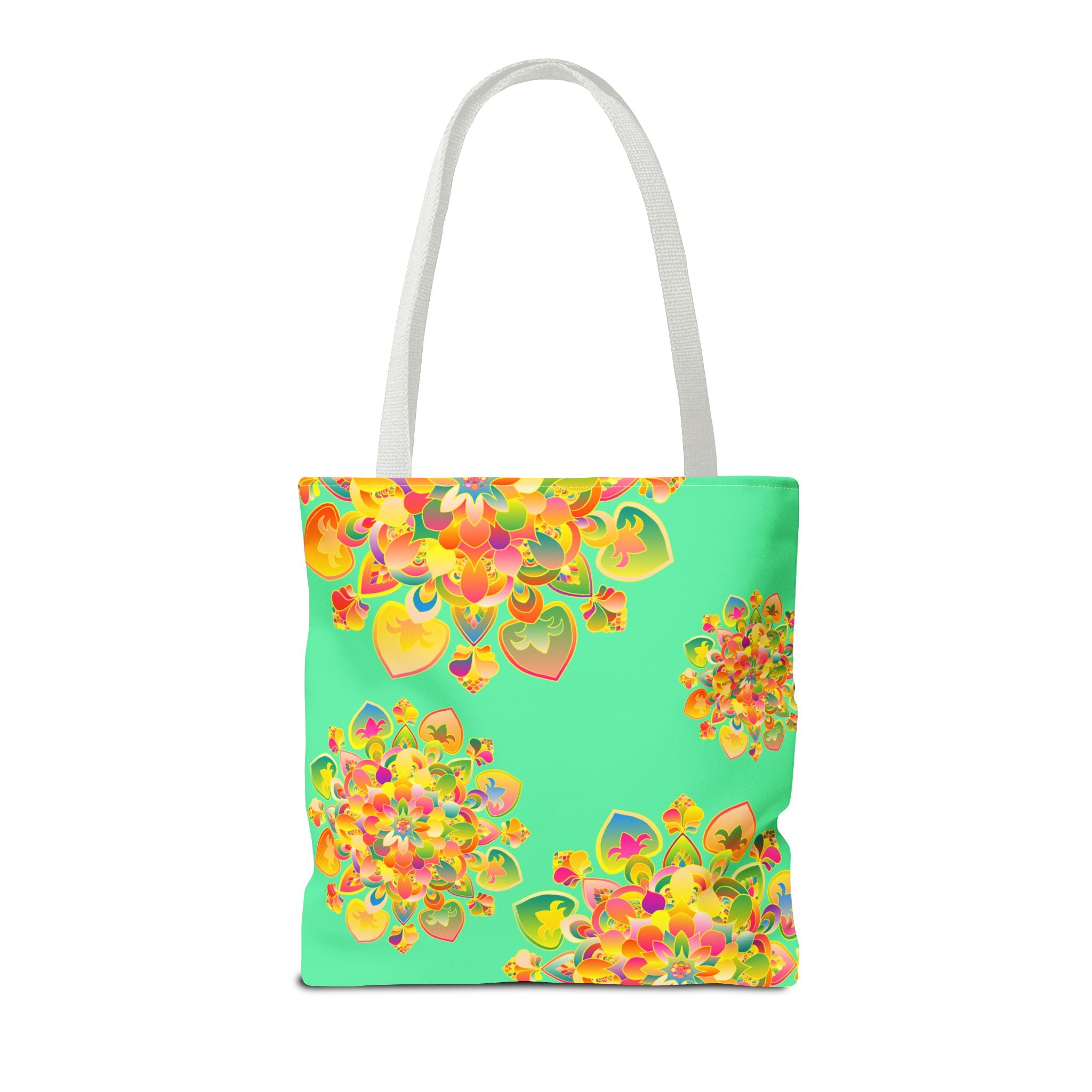 Floral Mandala Tote Bag — Bright Tropical Green All-Over Print