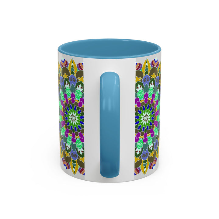 A beautiful mandala art mug featuring vibrant colors and serene design