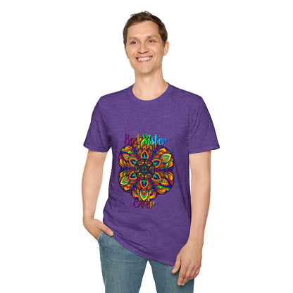 Colorful mandala art gift for sister unisex softstyle t-shirt with hand-drawn design