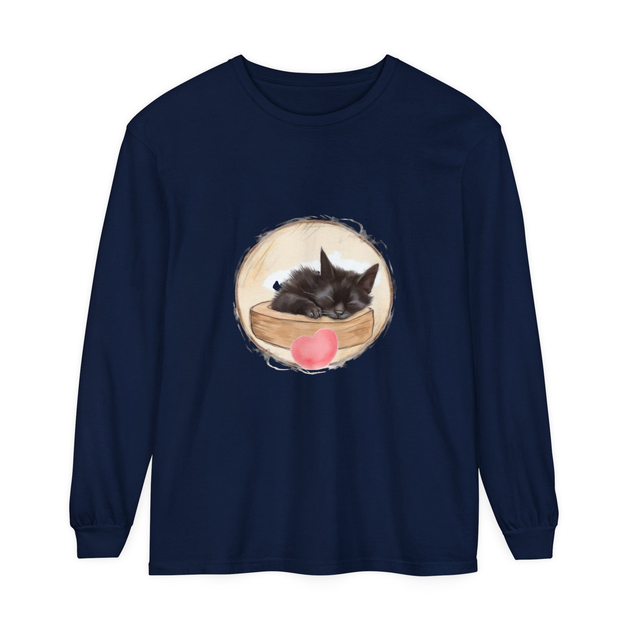 A cute and cozy unisex t-shirt featuring an adorable sleeping kitten design