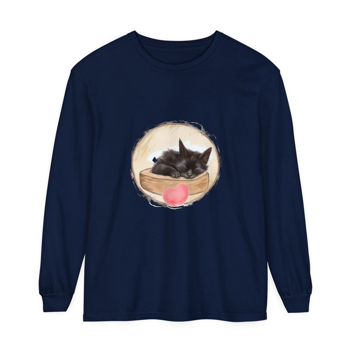 A cute and cozy unisex t-shirt featuring an adorable sleeping kitten design