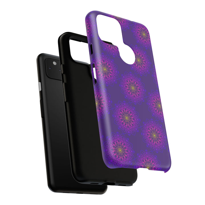 Intricate Purple Floral iPhone Case with Bold Mandala Design