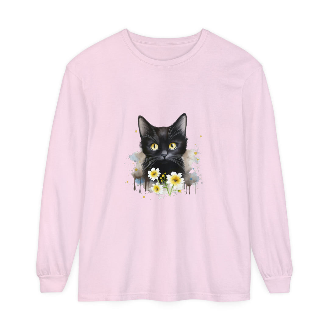 Black Cat Watercolor Floral Unisex T-Shirt featuring a beautiful hand-painted floral design