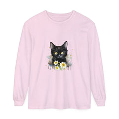 Black Cat Watercolor Floral Unisex T-Shirt featuring a beautiful hand-painted floral design