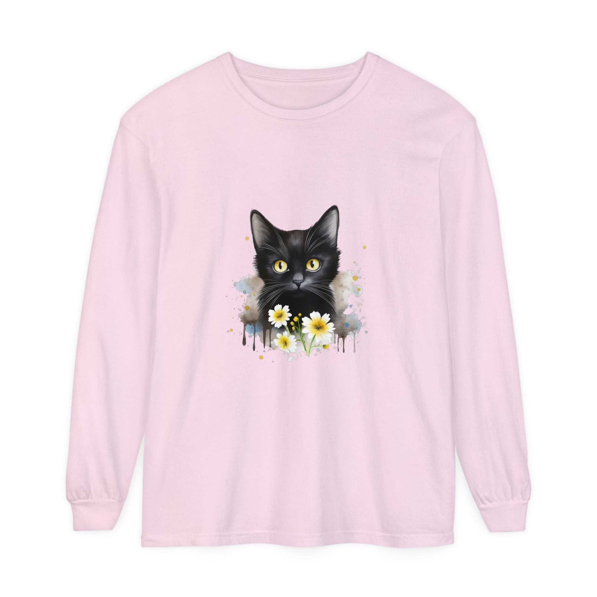 Black Cat Watercolor Floral Unisex T-Shirt featuring a beautiful hand-painted floral design