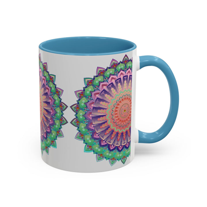 A beautifully crafted ceramic mug with a colorful floral mandala design