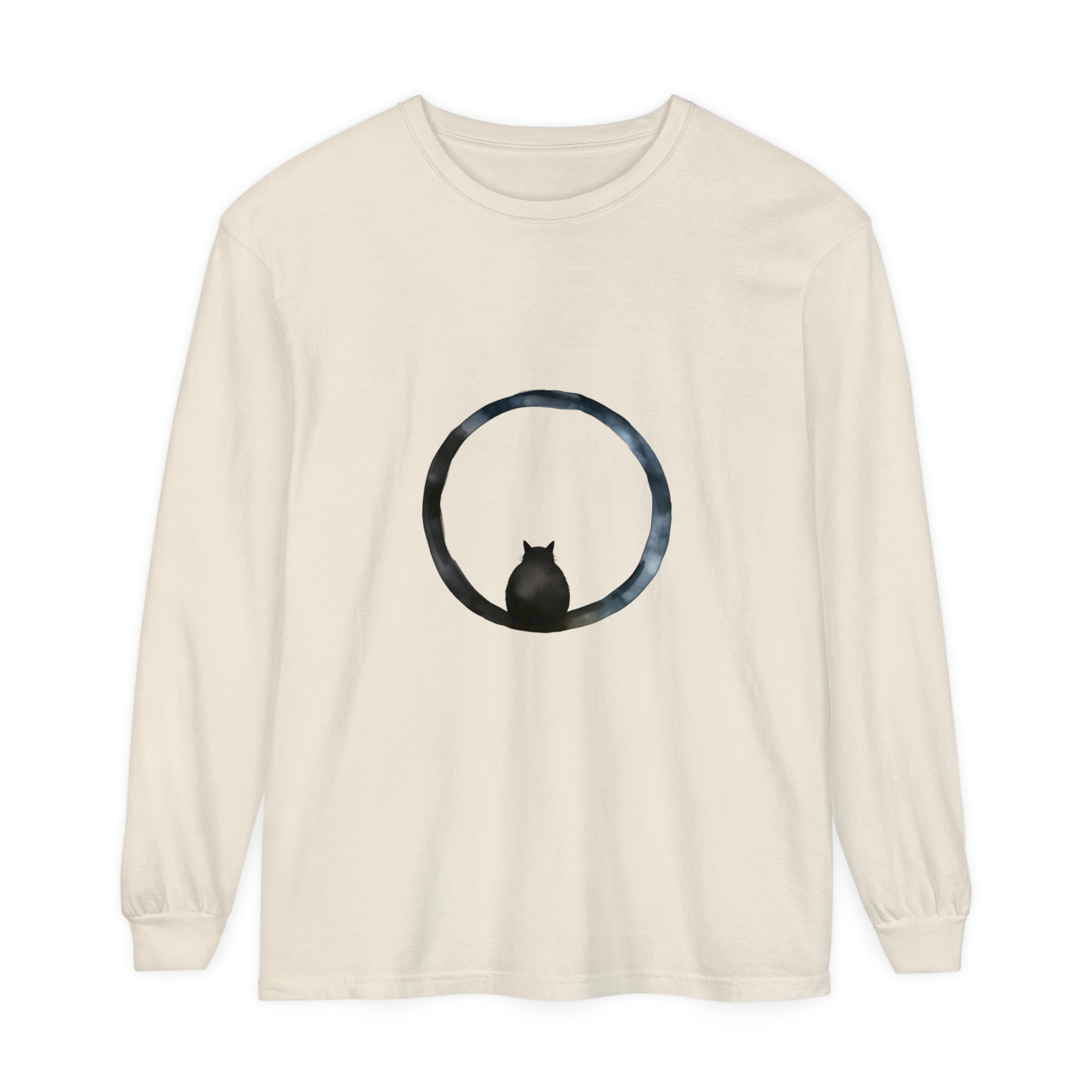 Mystifying Sphere Unisex Long Sleeve T-Shirt in black, featuring a captivating design of a swirling, hypnotic sphere, perfect for adding a touch of mystery and style to your wardrobe