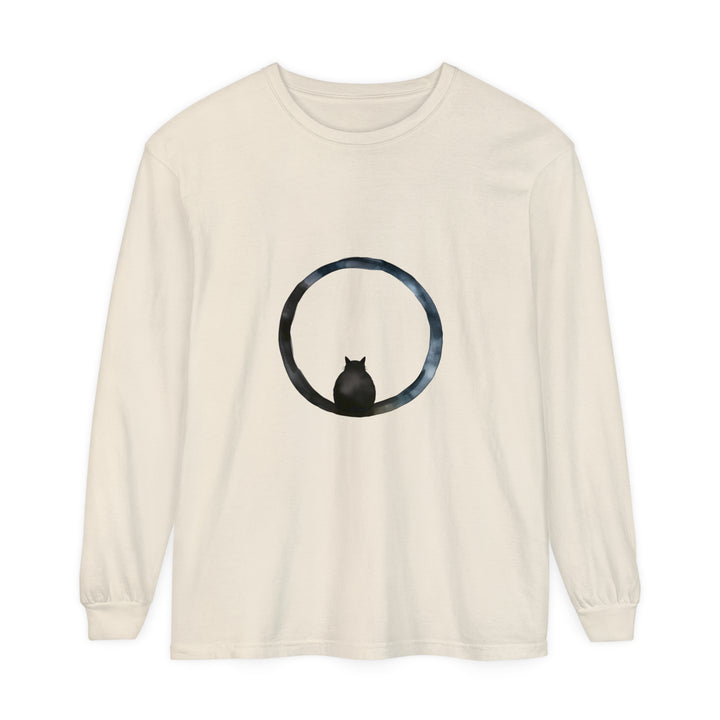 Mystifying Sphere Unisex Long Sleeve T-Shirt in black, featuring a captivating design of a swirling, hypnotic sphere, perfect for adding a touch of mystery and style to your wardrobe