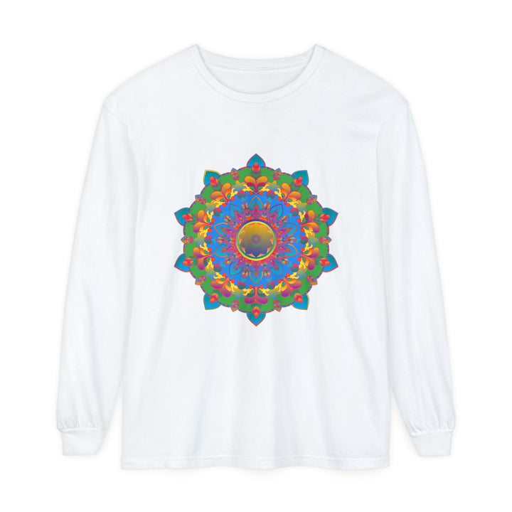 Intricate mandala long sleeve t-shirt with vibrant colors and detailed design