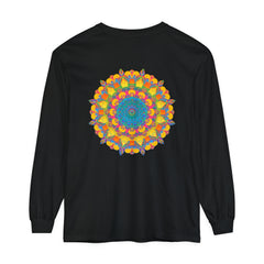 Colorful and intricate mandala design on long sleeve unisex t-shirt