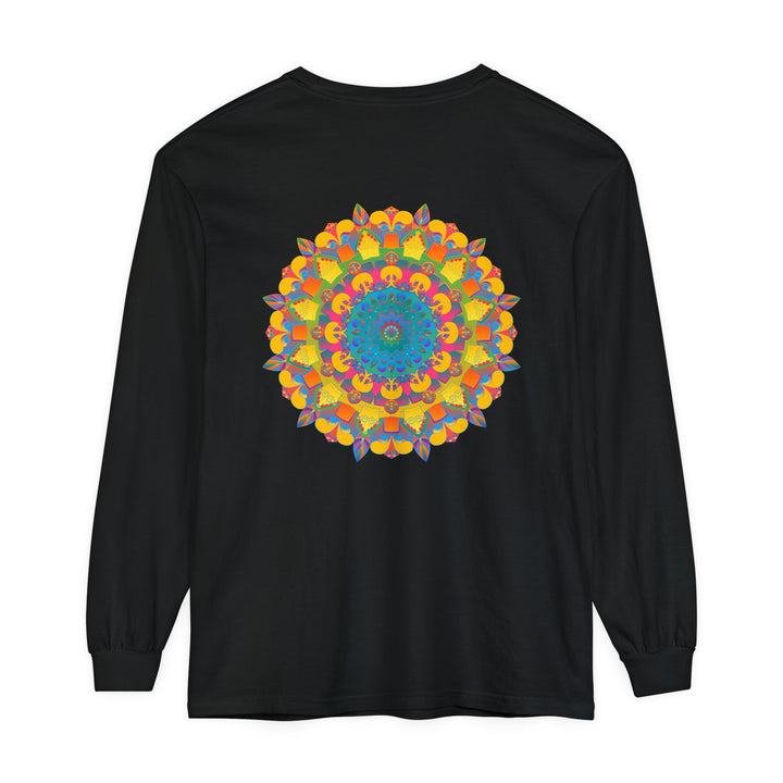 Colorful and intricate mandala design on long sleeve unisex t-shirt