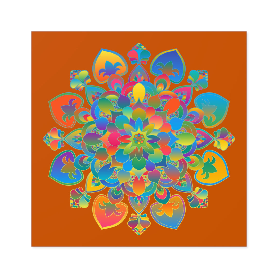 Hand-Drawn Mandala Laminate Stickers – Gold, Red, and Green on Burnt Orange