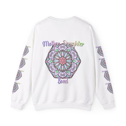 Black unisex crewneck sweatshirt with white text reading 'Mother-Daughter Bond' - the perfect birthday gift for Mom