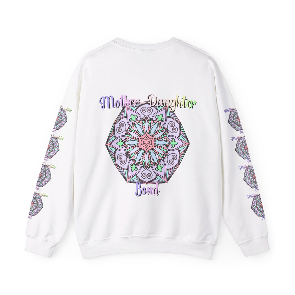 Black unisex crewneck sweatshirt with white text reading 'Mother-Daughter Bond' - the perfect birthday gift for Mom