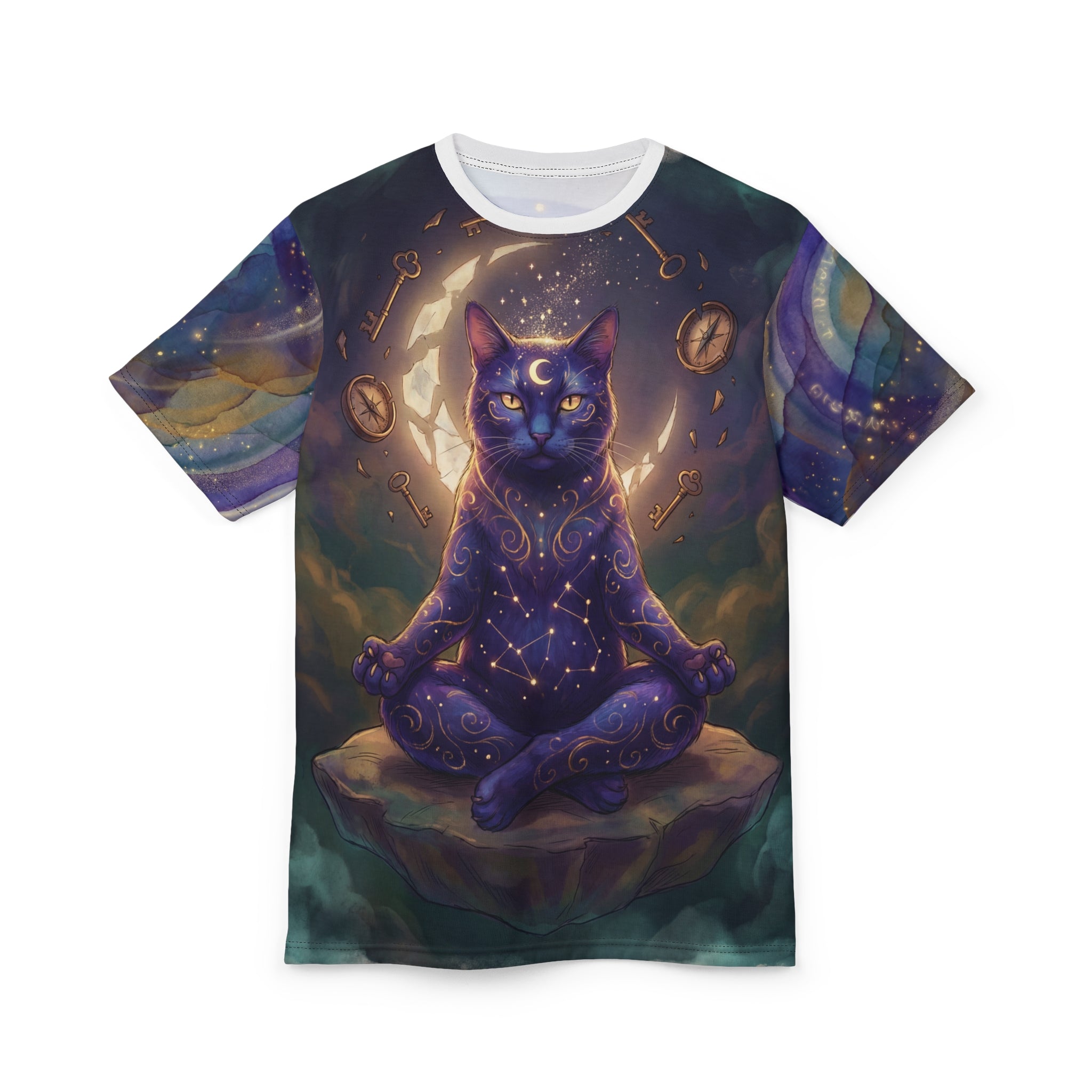 Cosmic Oracle Cat Tee - "Guidance & Intuition" Meditative Feline Graphic