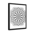 Handcrafted black and white mandala art on gallery canvas wraps displayed in a vertical frame