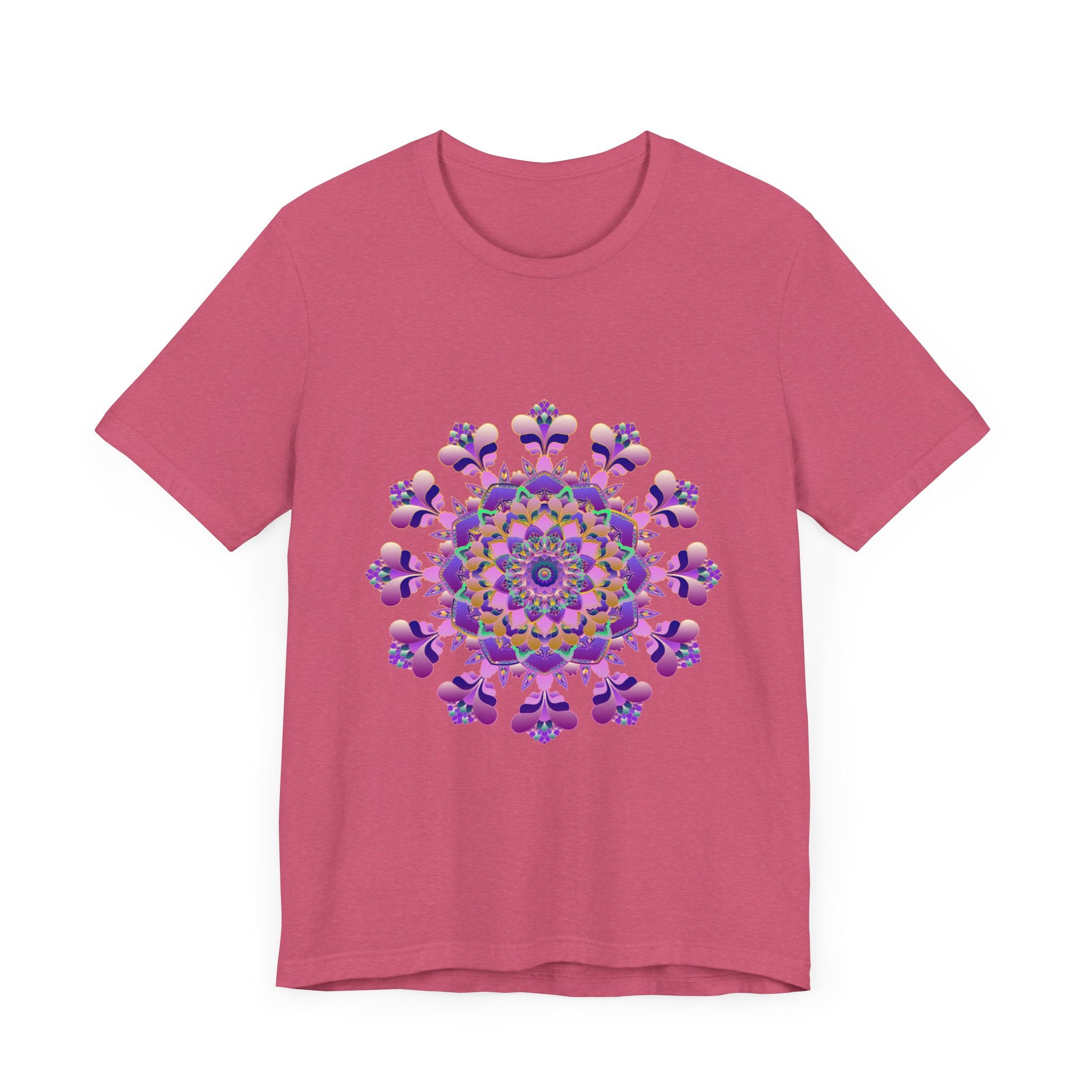 A black t-shirt with an intricate floral mandala design in the center