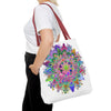 Large tote bag with vibrant mandala print and sturdy shoulder straps