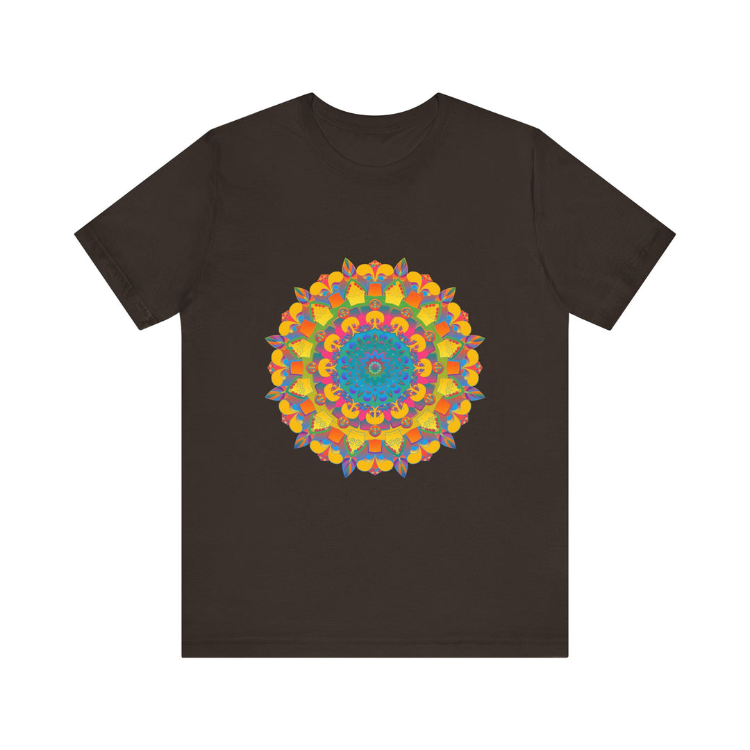 A close-up image of the Vibrant Mandala Tee, featuring a colorful geometric design with intricate patterns and vibrant hues, perfect for adding a pop of color to your wardrobe