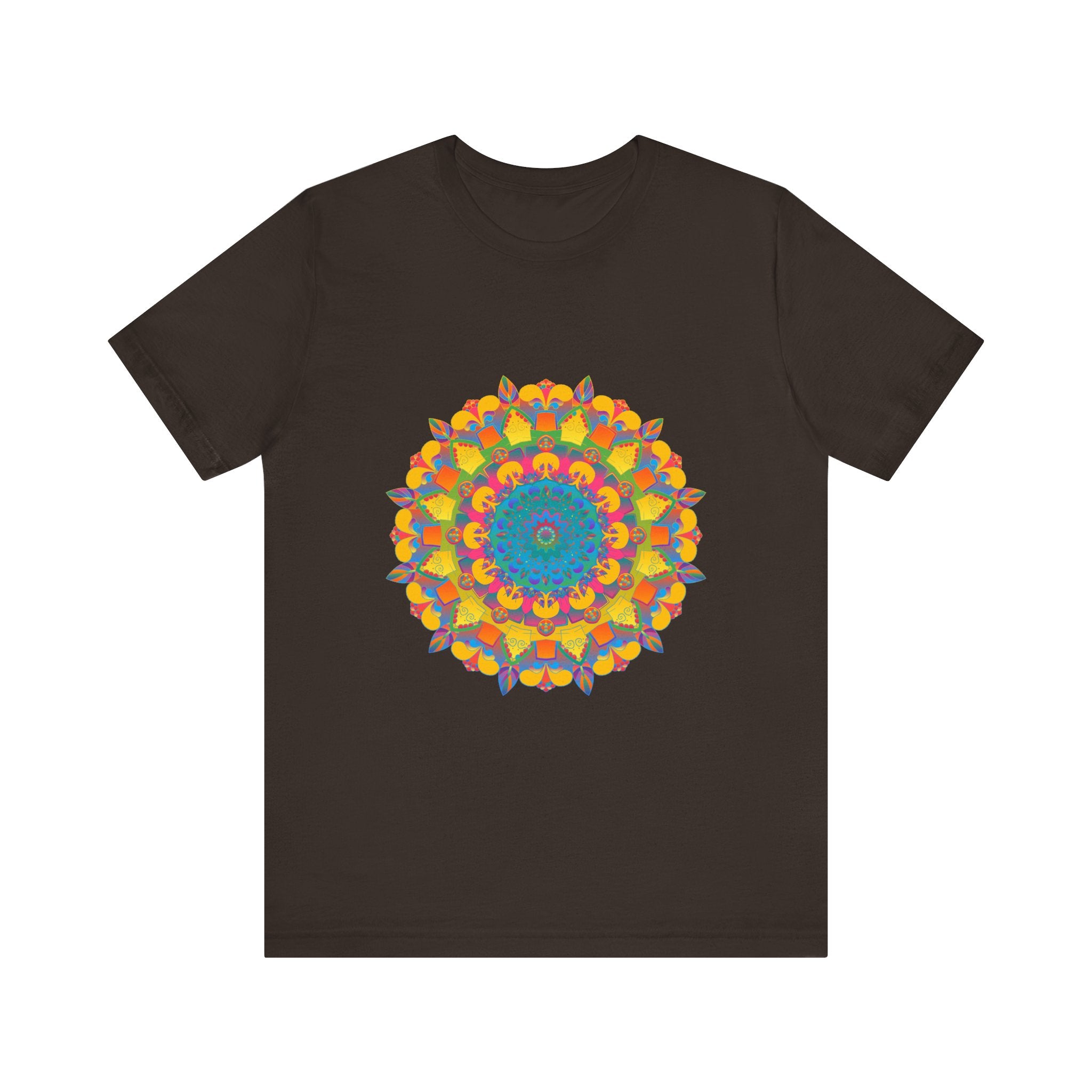 A close-up image of the Vibrant Mandala Tee, featuring a colorful geometric design with intricate patterns and vibrant hues, perfect for adding a pop of color to your wardrobe