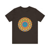 A close-up image of the Vibrant Mandala Tee, featuring a colorful geometric design with intricate patterns and vibrant hues, perfect for adding a pop of color to your wardrobe