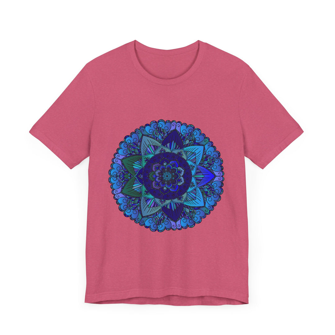 Dark blue and green mandala t-shirt featuring intricate spiritual art design