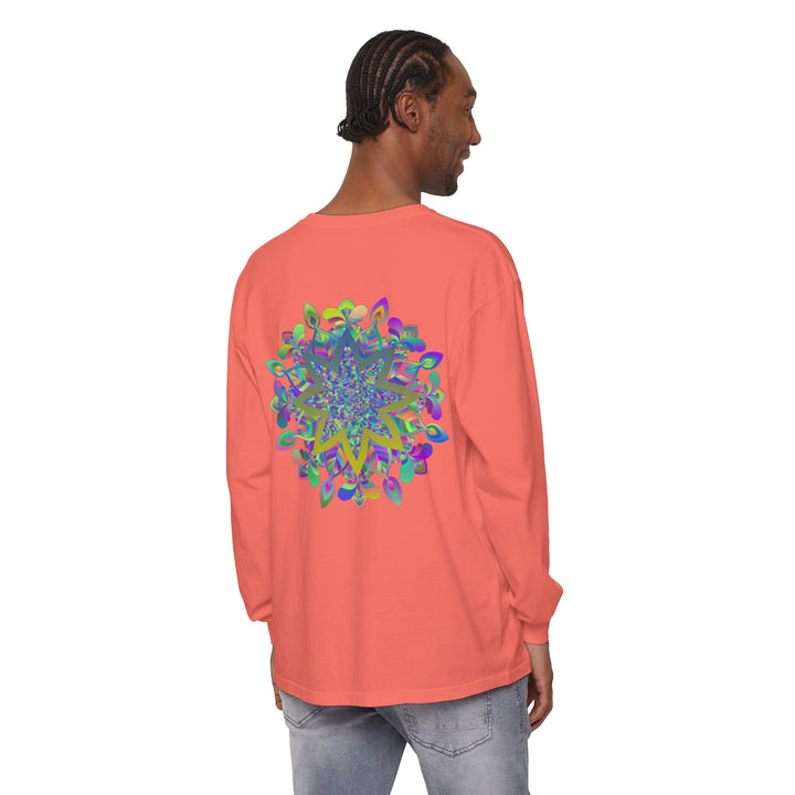 Colorful Mandala Unisex Long Sleeve T-Shirt with intricate geometric design