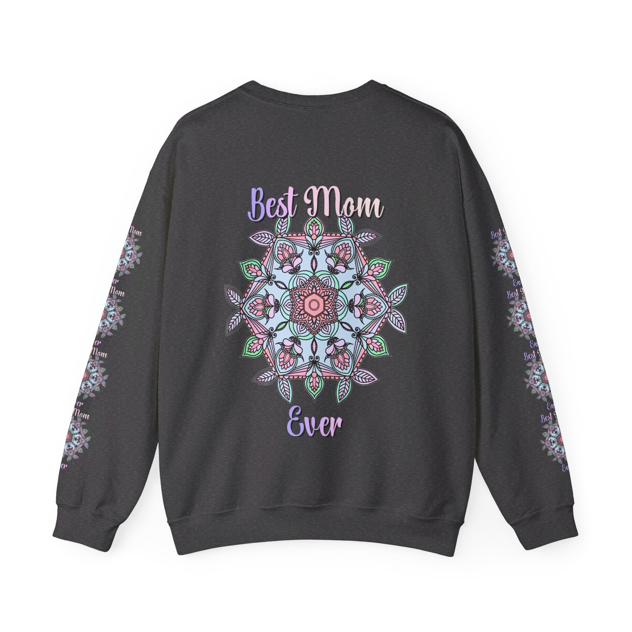 Colorful unisex heavy blend crewneck sweatshirt with 'Best Mom Ever' design, perfect birthday gift for mom, available in various sizes and colors