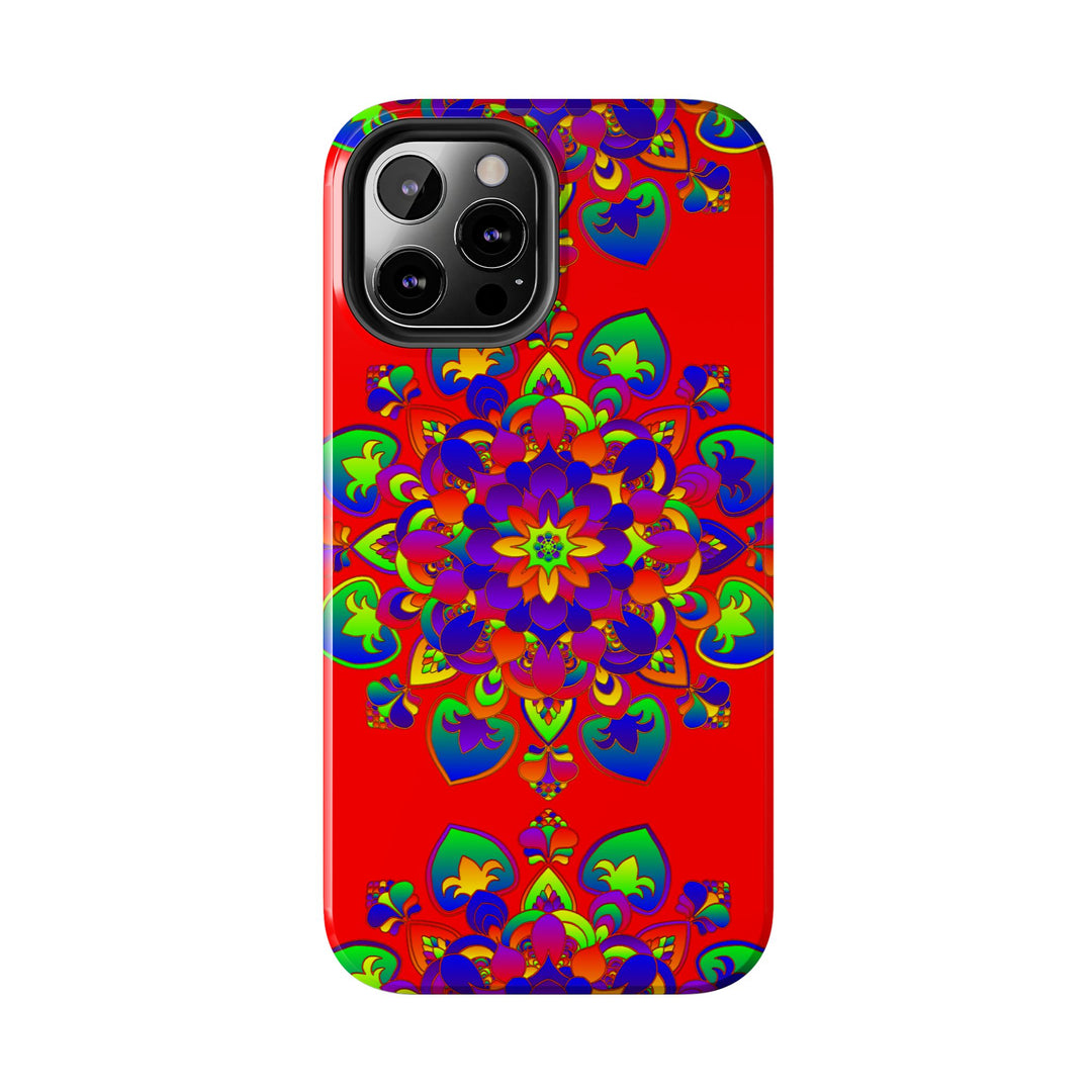 Hand drawn red mandala art phone case, featuring intricate and detailed design