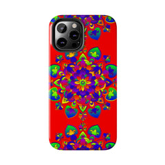 Hand drawn red mandala art phone case, featuring intricate and detailed design