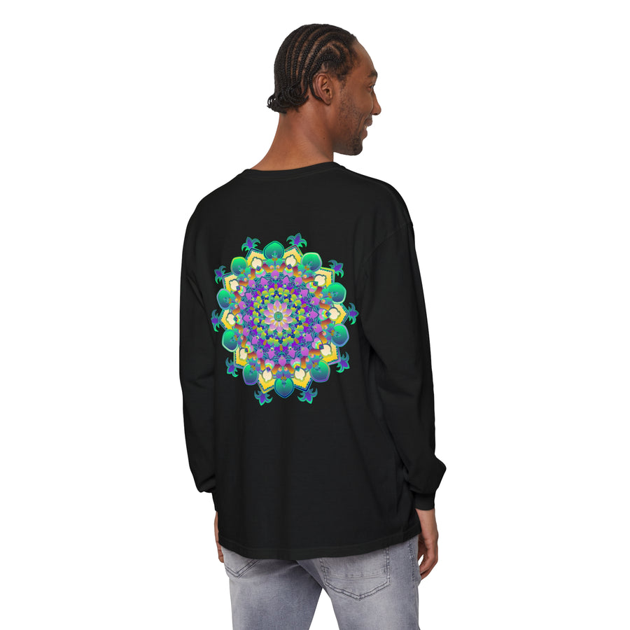 Intricate Mandala Long Sleeve T-Shirt with Vibrant Colors and Detailed Design