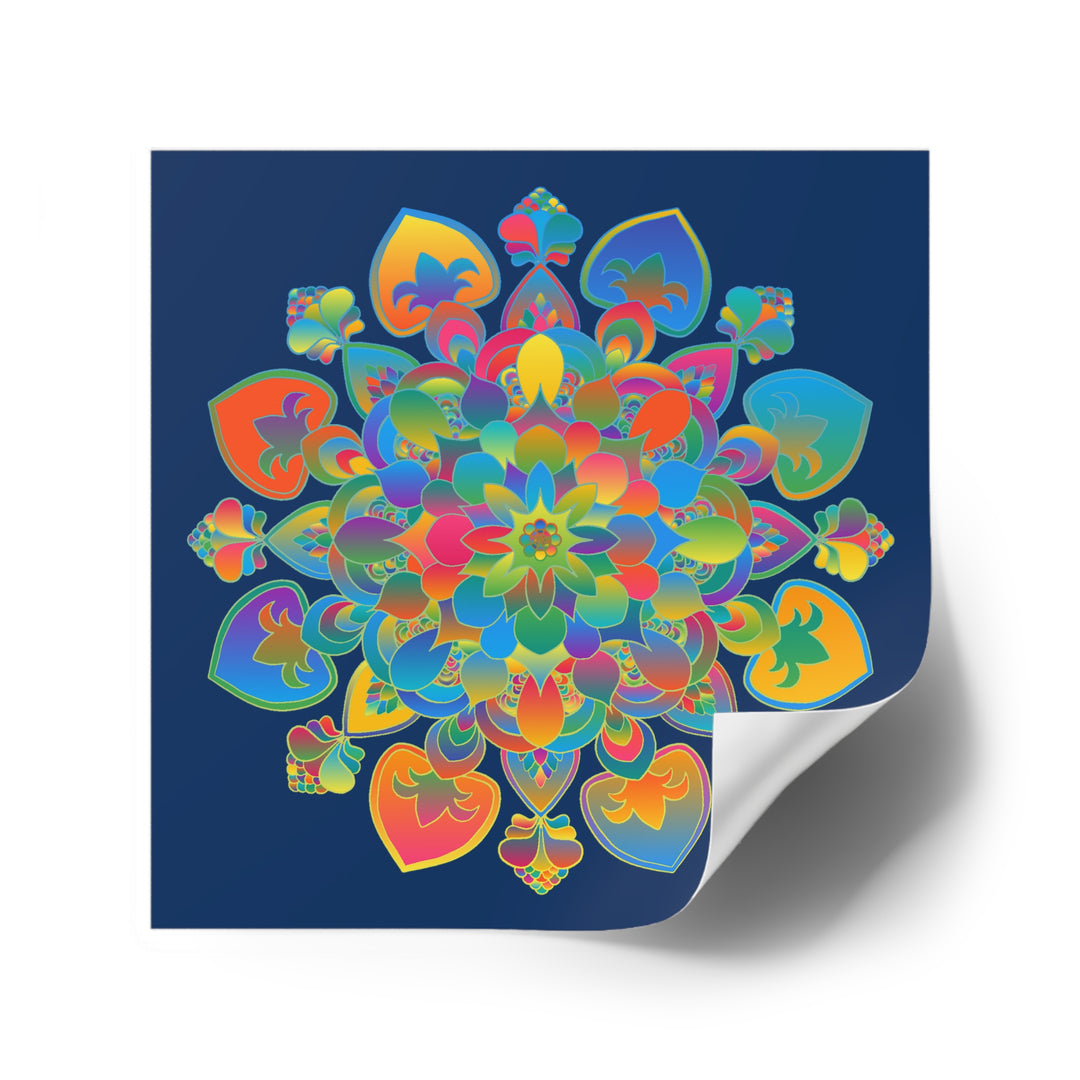 Hand-Drawn Mandala Laminate Stickers – Gold, Red, and Green on Royal Blue