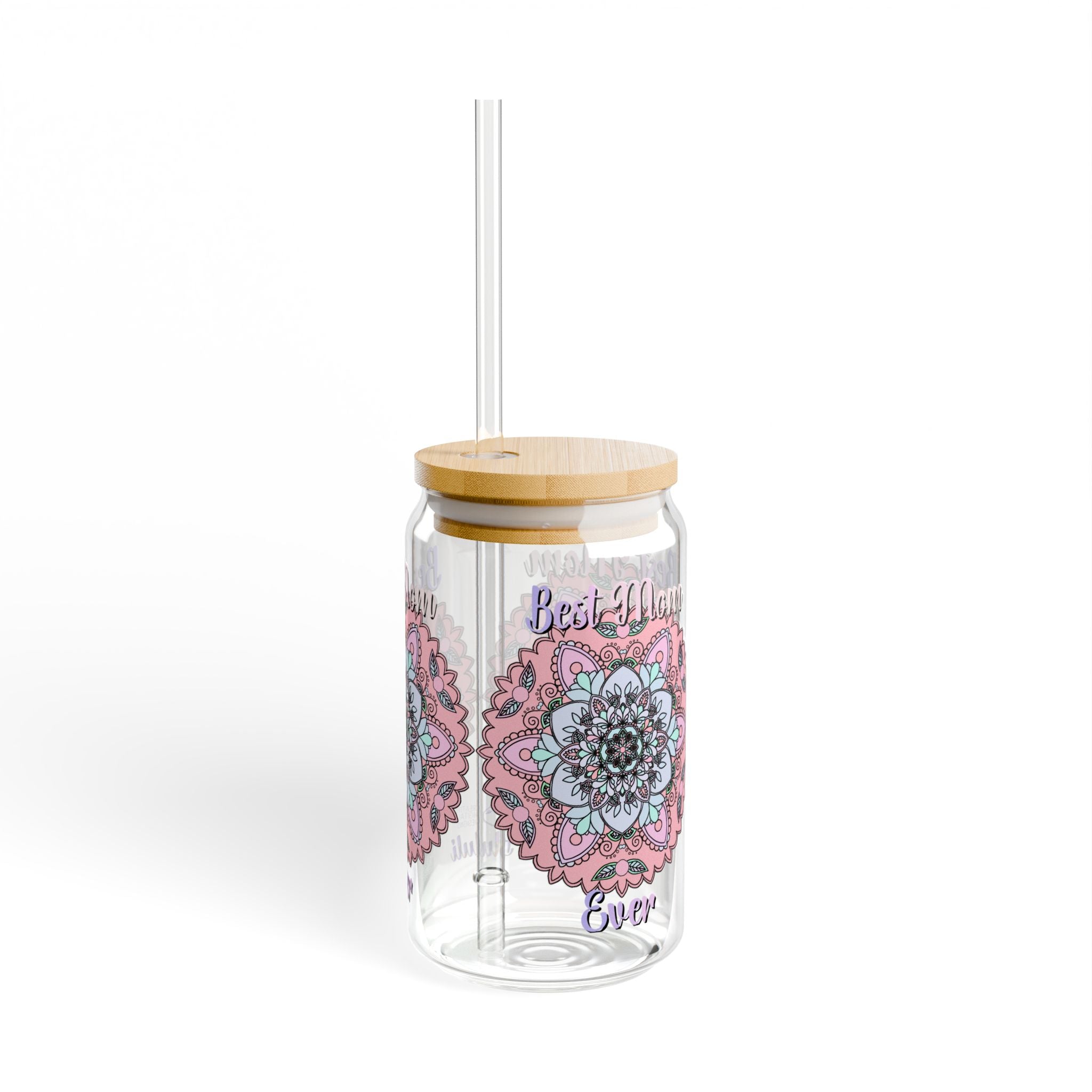 Mandala 'Best Mom Ever' 16oz Sipper Glass with Bamboo Lid