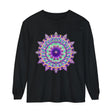 Colorful and intricate psychedelic mandala design on a long sleeve t-shirt