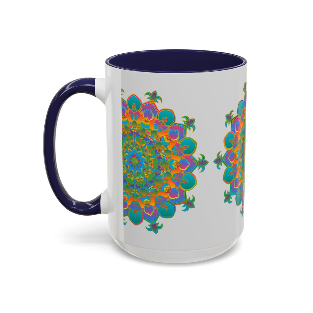 Colorful and intricate mandala art design on a ceramic mug