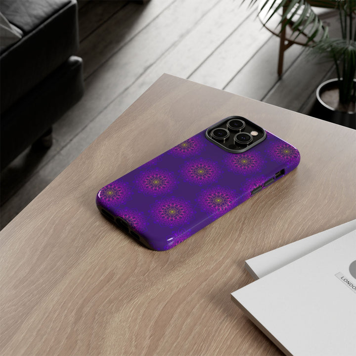 Intricate Purple Floral iPhone Case with Bold Mandala Design