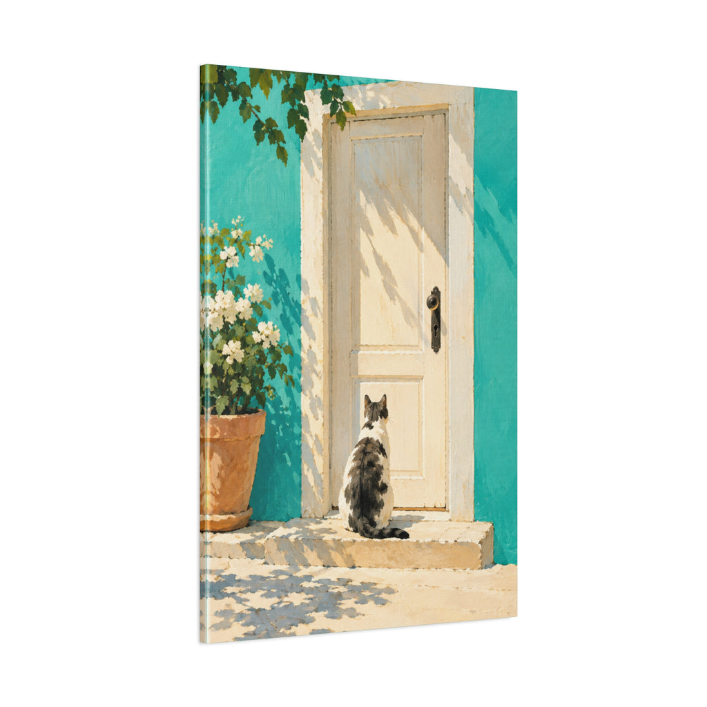 Sunlit Doorway Cat Canvas Wall Art