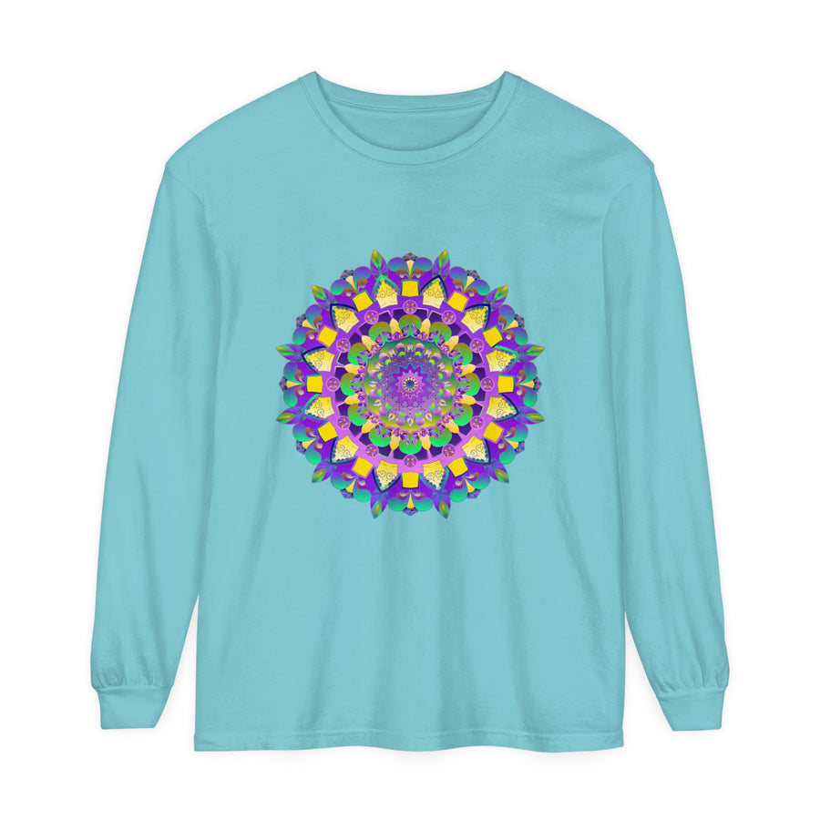 Vibrant mandala unisex long sleeve t-shirt with intricate and colorful design