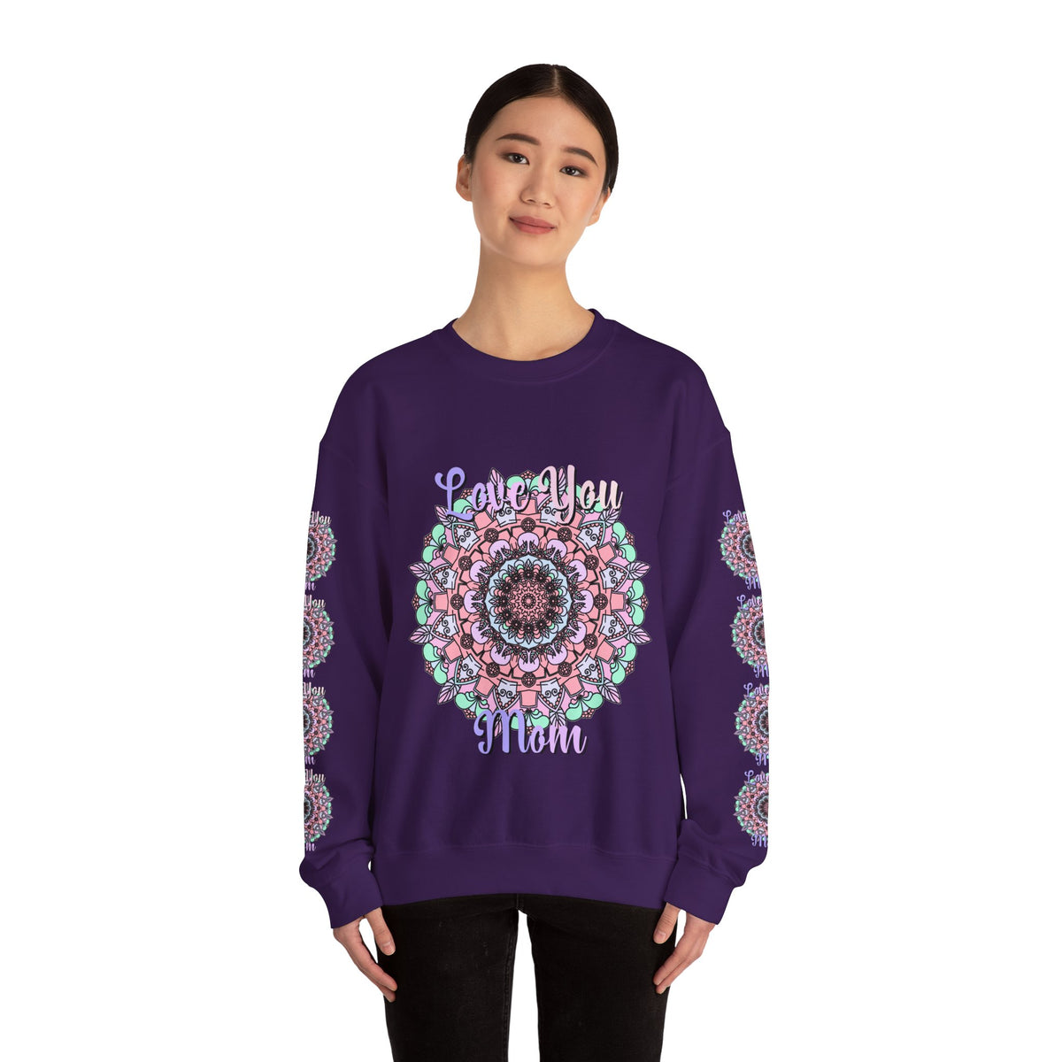 Felpa girocollo ispirata al mandala per mamme in tenui colori pastello