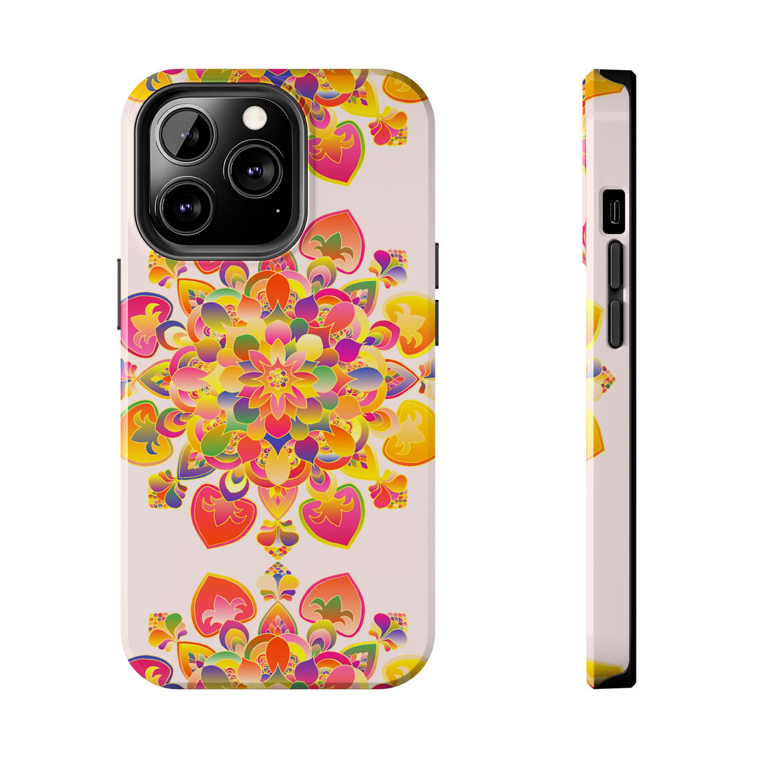 Hand drawn mandala art phone case featuring intricate and colorful design