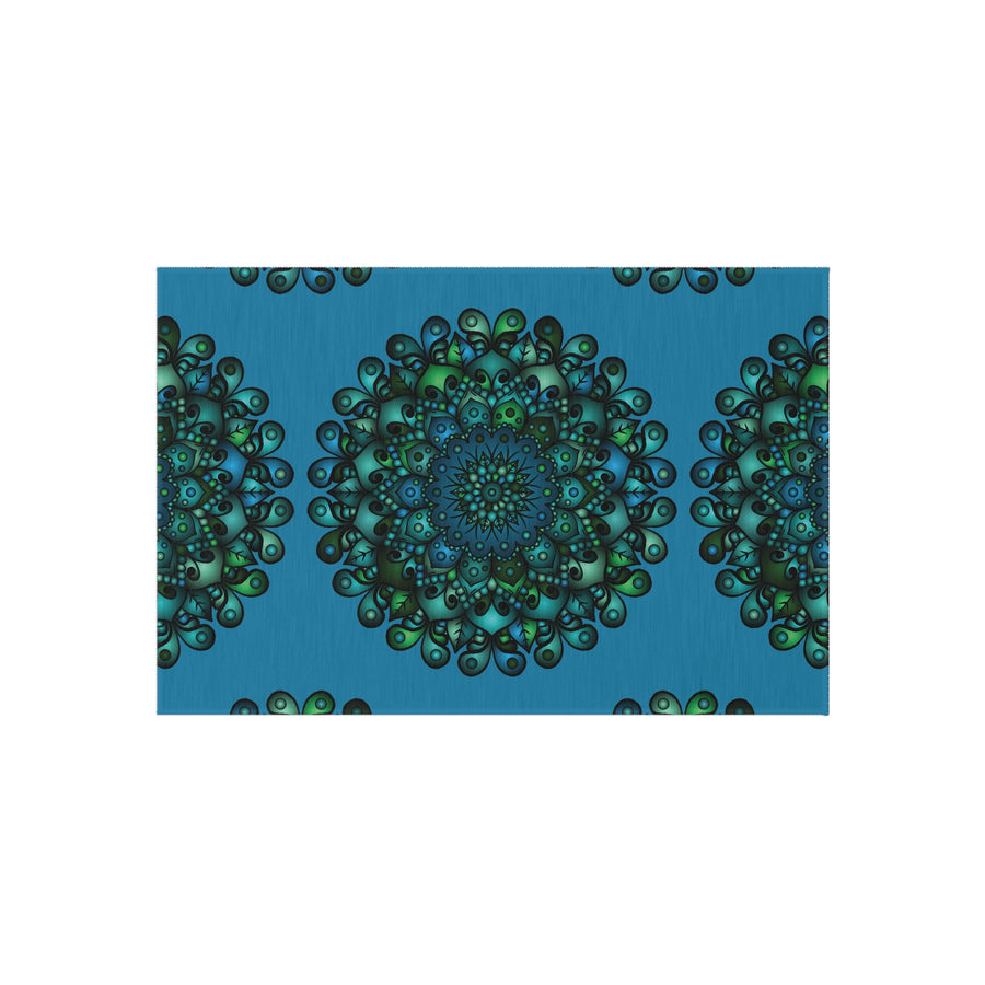 Tappeto da esterno Mandala blu e verde — Tappeto da patio resistente alle intemperie