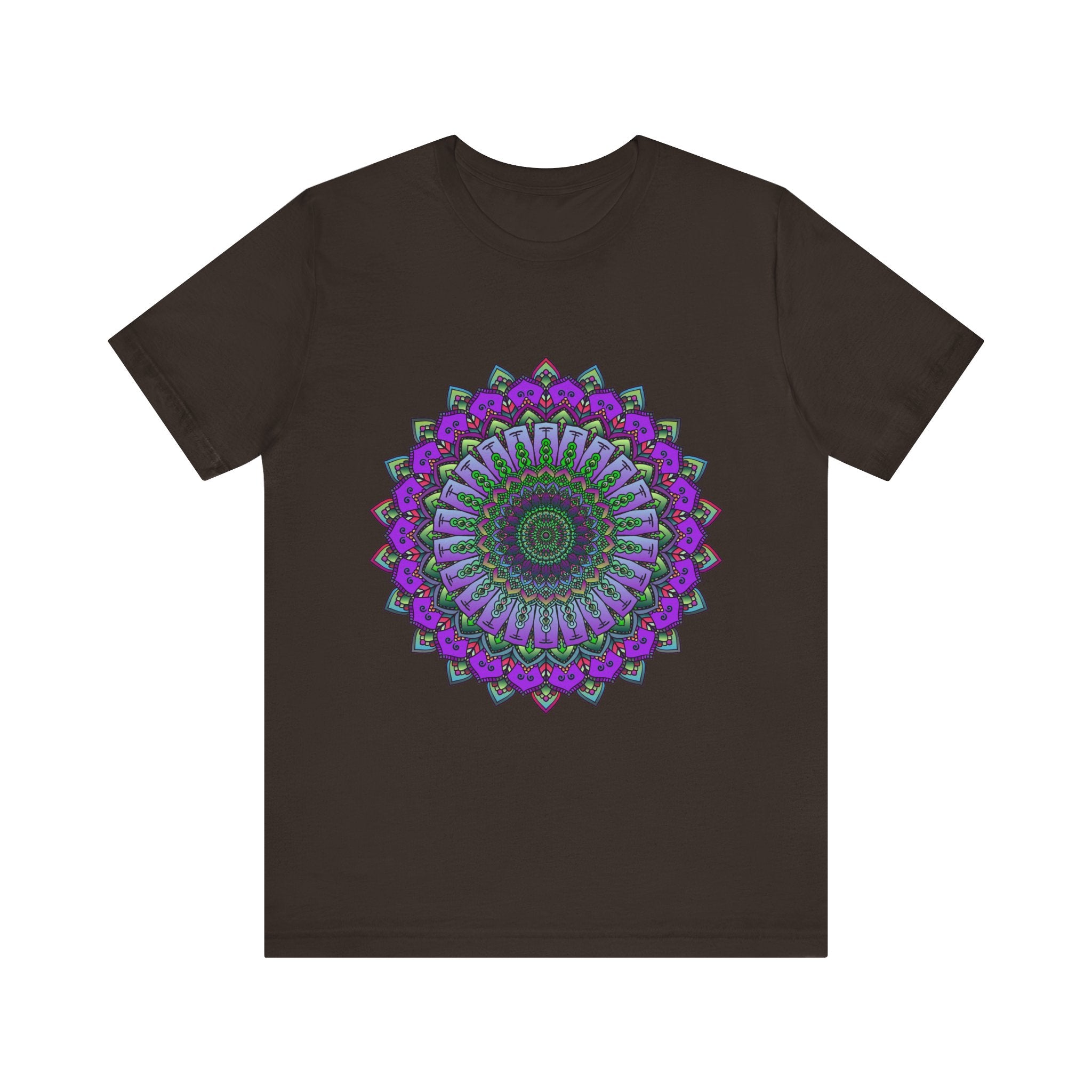 Beautiful purple and green mandala tee with intricate and detailed design