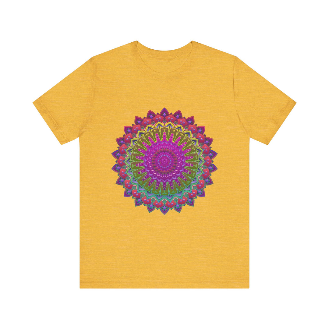 Vibrant mandala tee featuring colorful and intricate spiritual art design