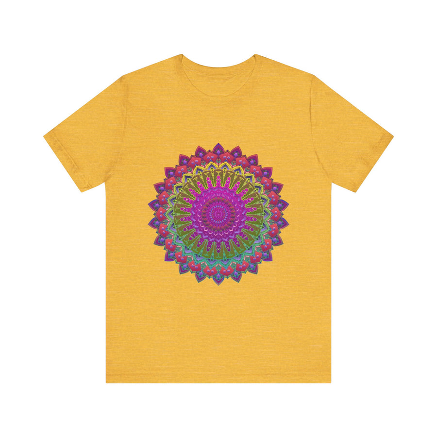 Vibrant mandala tee featuring colorful and intricate spiritual art design