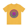 Vibrant mandala tee featuring colorful and intricate spiritual art design