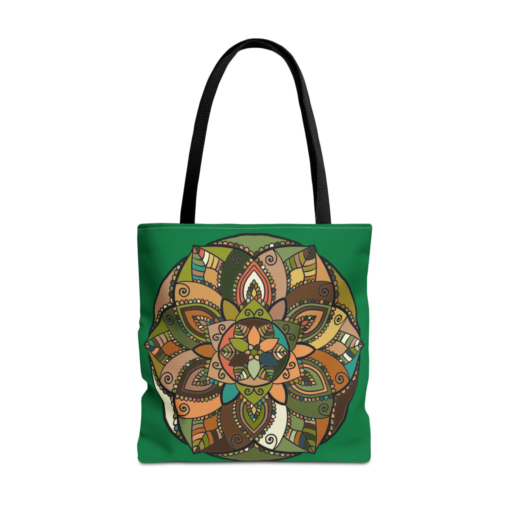 Boho Mandala Tote Bag — Green Floral Pattern AOP Shopper