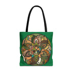 Boho Mandala Tote Bag — Green Floral Pattern AOP Shopper