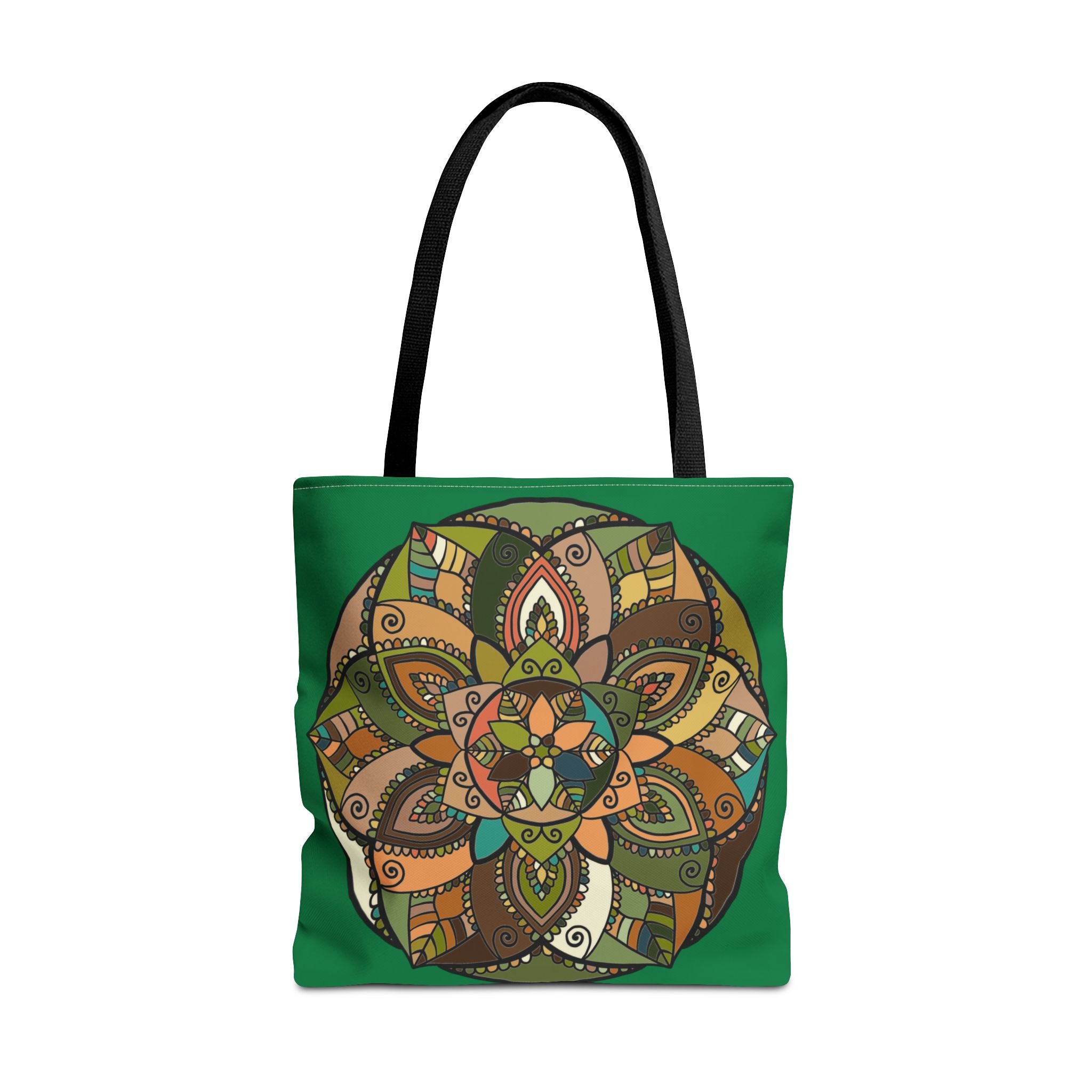 Boho Mandala Tote Bag — Green Floral Pattern AOP Shopper